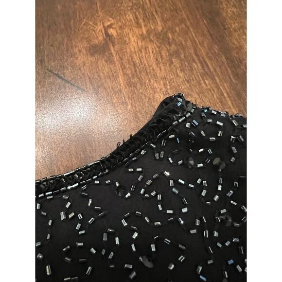 Women’s Formal Evening 100% Silk Black Beaded Short Sleeve Blouse Size Large - Picture 5 of 9